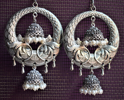 Dual Jhumki Large Chandbali Earrings - GlitterGleam