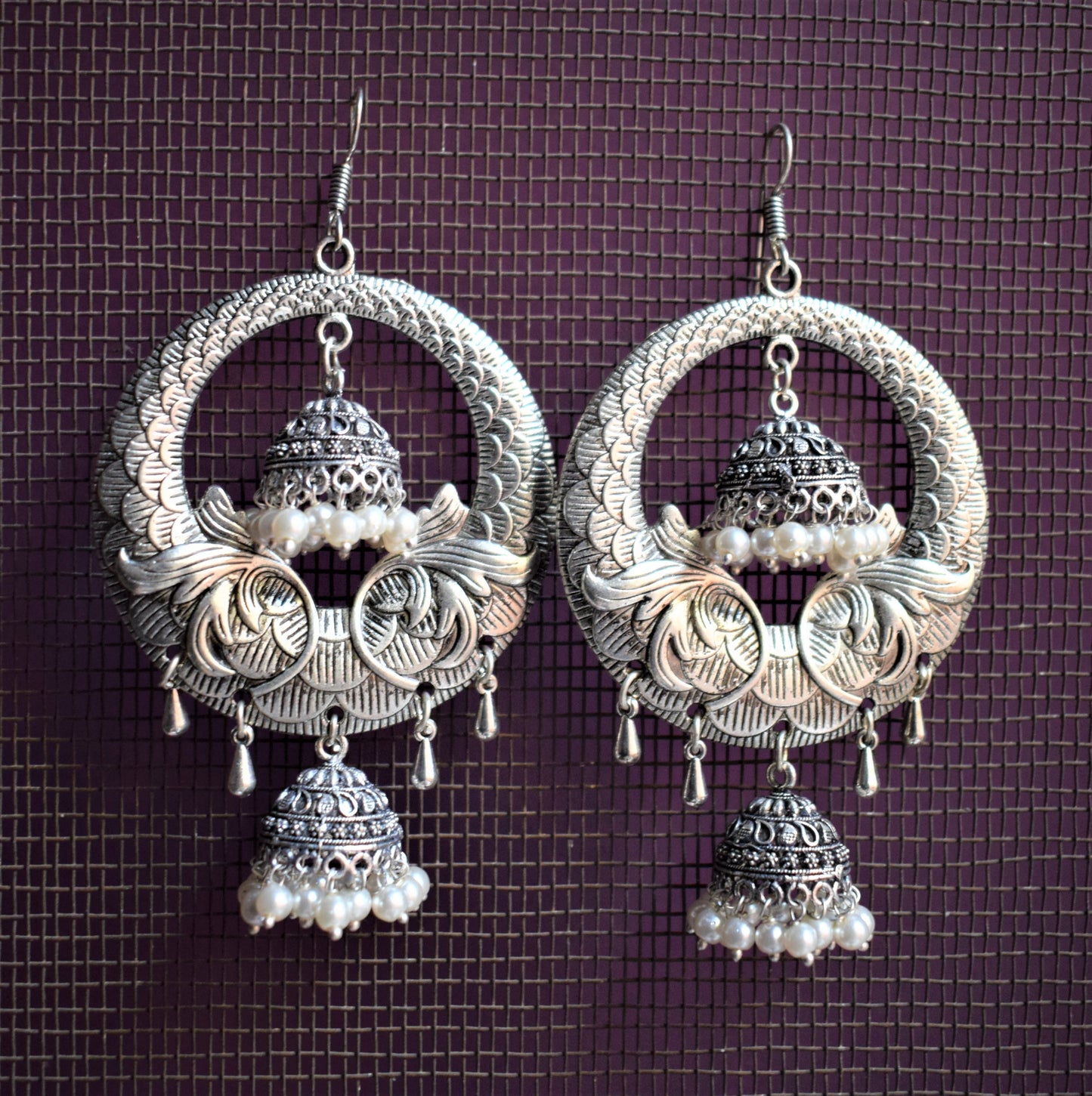 Dual Jhumki Large Chandbali Earrings - GlitterGleam