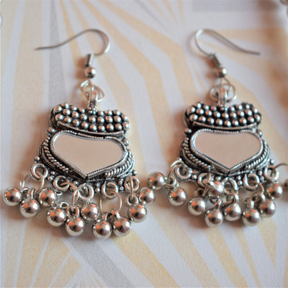 Rajasthani Tribal Motif Mirror Necklace with Earrings - GlitterGleam