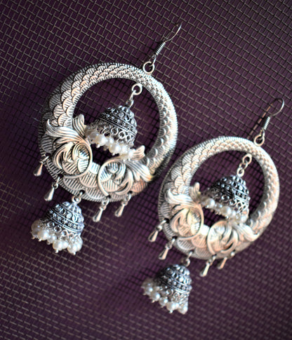 Dual Jhumki Large Chandbali Earrings - GlitterGleam