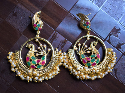 Designer Peacock Pearl Chandbali - GlitterGleam