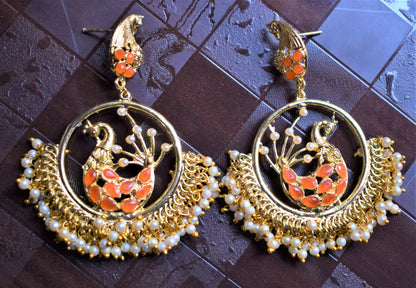 Designer Peacock Pearl Chandbali - GlitterGleam