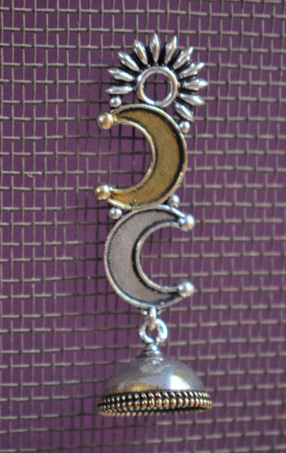 Sun and Moon German Silver Jhumki Earrings - GlitterGleam