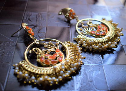 Designer Peacock Pearl Chandbali - GlitterGleam