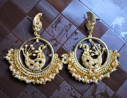 Designer Peacock Pearl Chandbali - GlitterGleam