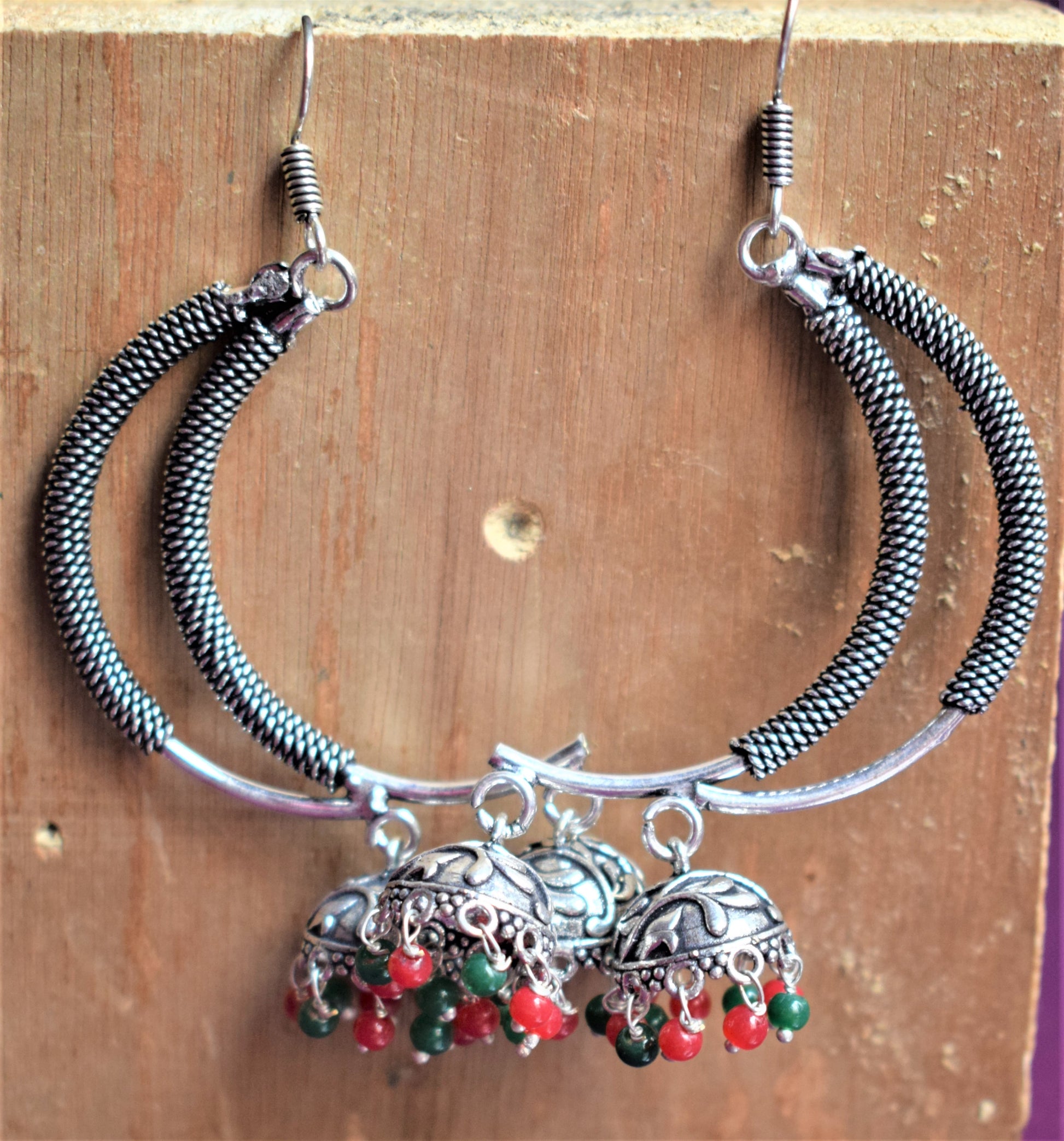 Moon Arc Danglers with Carved Jhumki - GlitterGleam