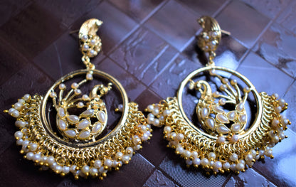 Designer Peacock Pearl Chandbali - GlitterGleam