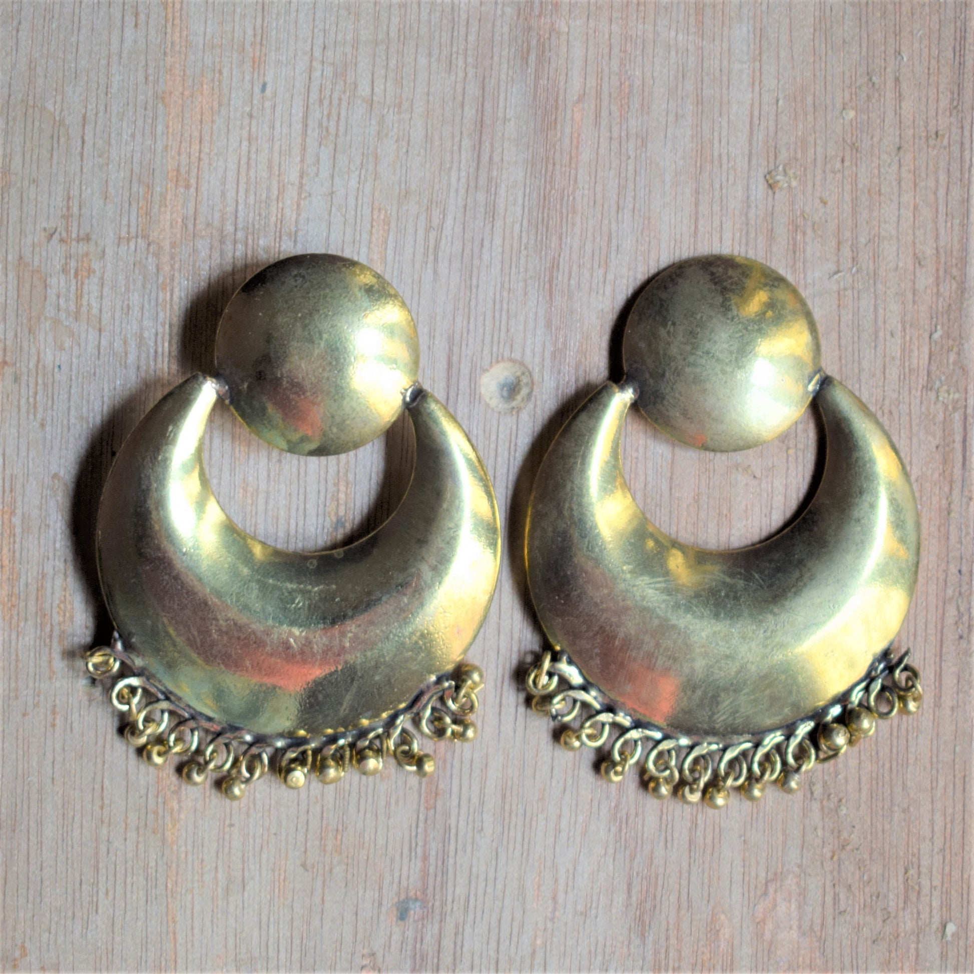 Brass Tribal Smooth Chandbali Stud Earrings - GlitterGleam