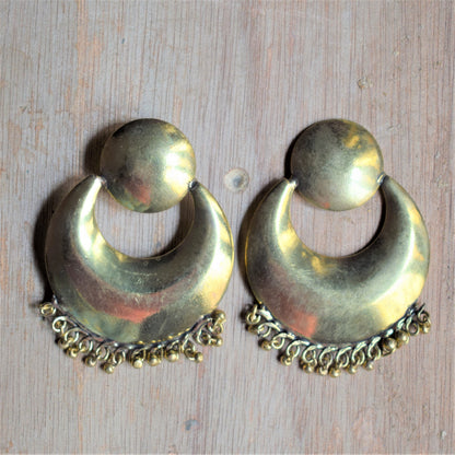 Brass Tribal Smooth Chandbali Stud Earrings - GlitterGleam