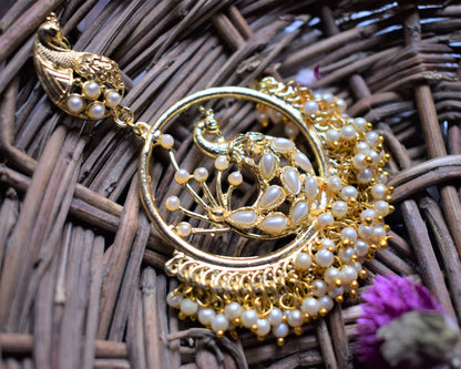 Designer Peacock Pearl Chandbali - GlitterGleam