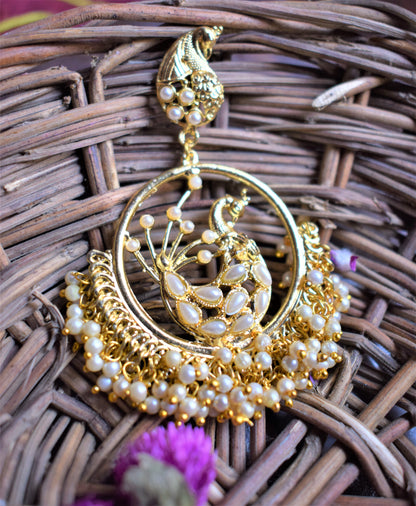 Designer Peacock Pearl Chandbali - GlitterGleam