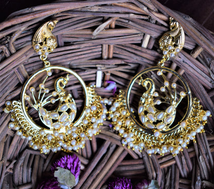 Designer Peacock Pearl Chandbali - GlitterGleam