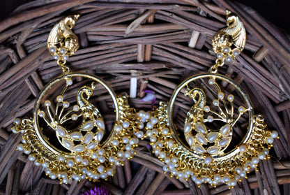 Designer Peacock Pearl Chandbali - GlitterGleam