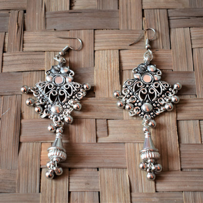 Large Mirror Pendant Thread Necklace with Earrings - GlitterGleam