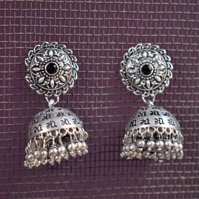 ' माँ ' Maa Scripted German Silver Jhumki - GlitterGleam