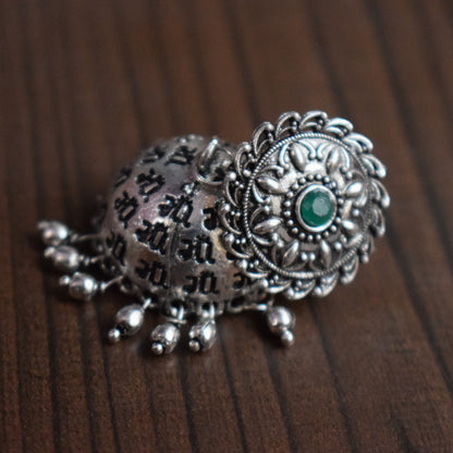 ' माँ ' Maa Scripted German Silver Jhumki - GlitterGleam