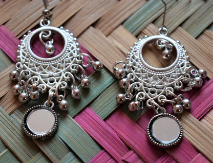 Geometrical Mirror Silver Thread Necklace with Earrings - GlitterGleam