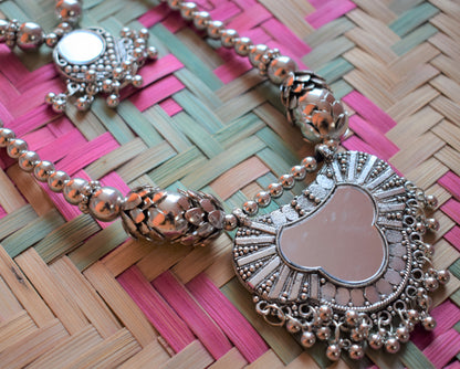 Mirror Club Layered German Silver Thread Necklace with Earrings - GlitterGleam