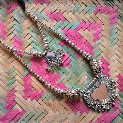 Mirror Club Layered German Silver Thread Necklace with Earrings - GlitterGleam