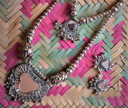 Mirror Club Layered German Silver Thread Necklace with Earrings - GlitterGleam