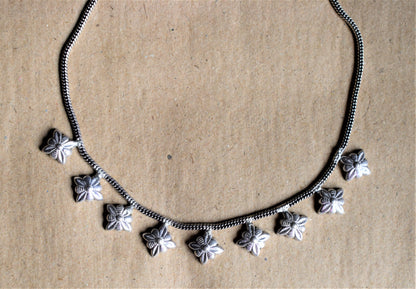 Silver Choker Necklace with Stud Earrings - GlitterGleam