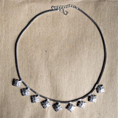 Silver Choker Necklace with Stud Earrings - GlitterGleam