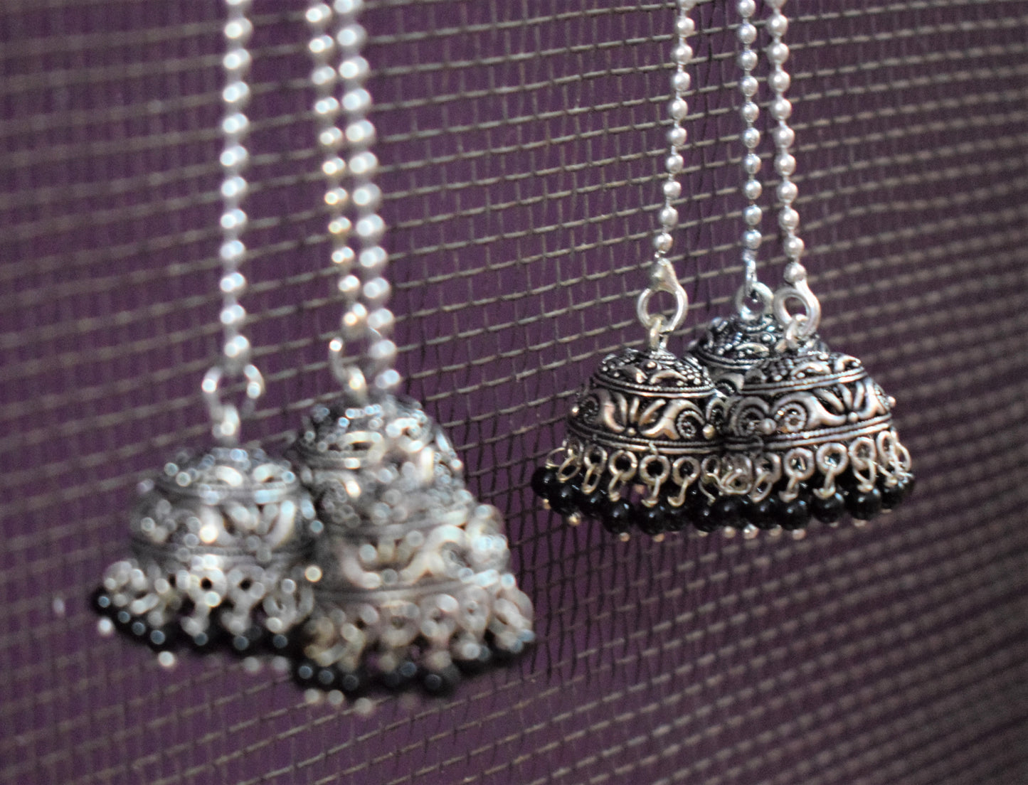 Turtle Kashmiri Latkan Triple German Silver Jhumki Earrings - GlitterGleam