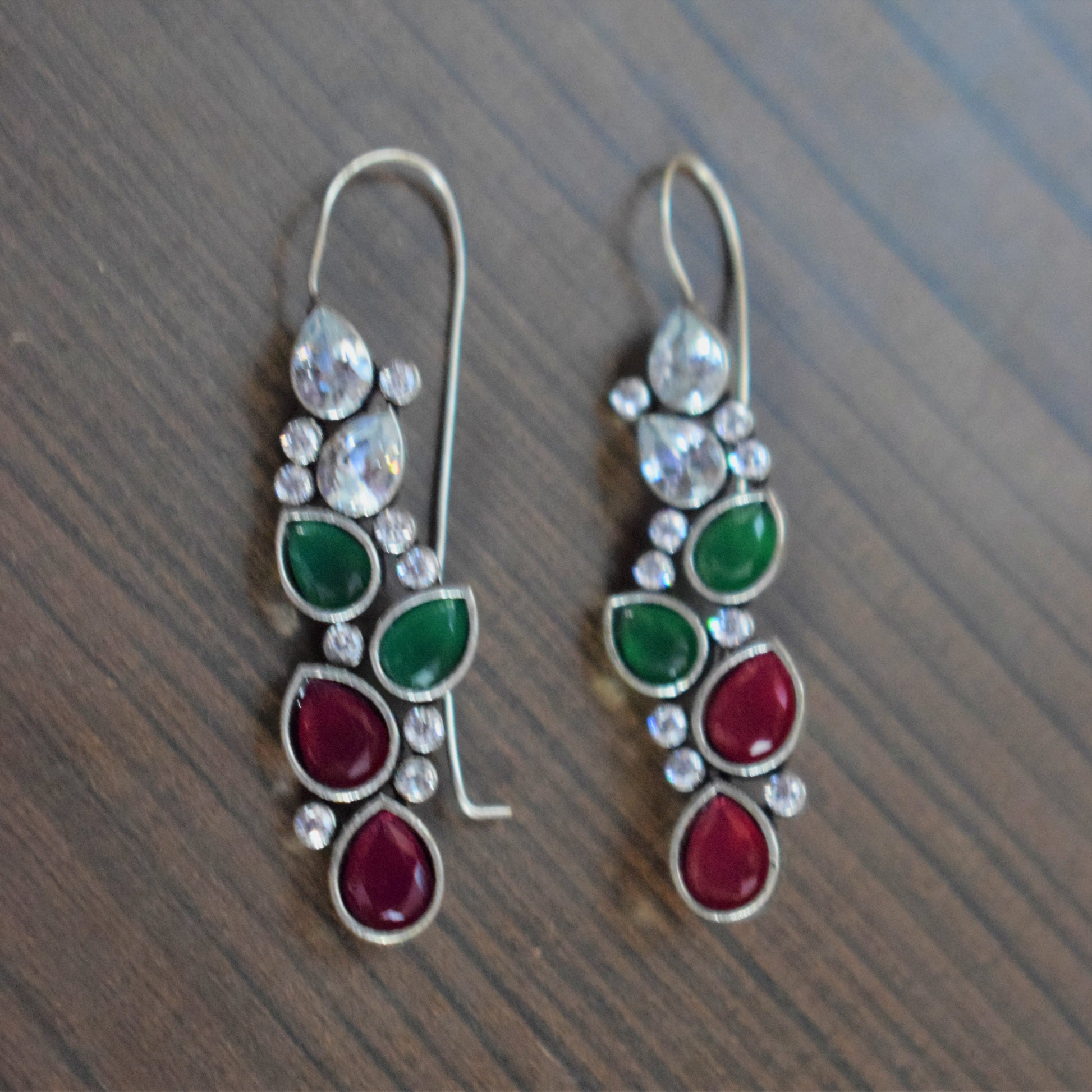 Crystal and Gemstone Tulip Hook Earrings - GlitterGleam