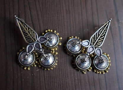 German Silver Leaf Jhumki Dual Tone Earring - GlitterGleam