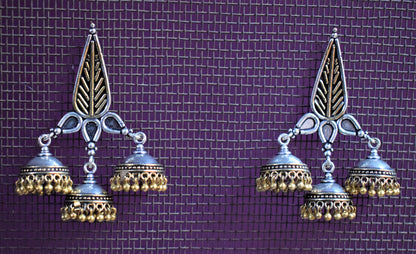German Silver Leaf Jhumki Dual Tone Earring - GlitterGleam