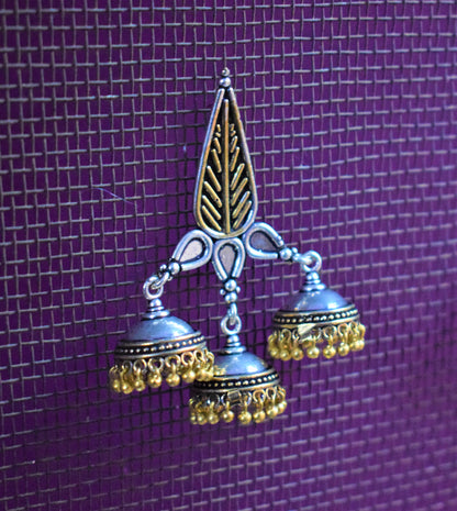 German Silver Leaf Jhumki Dual Tone Earring - GlitterGleam