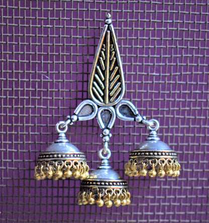 German Silver Leaf Jhumki Dual Tone Earring - GlitterGleam