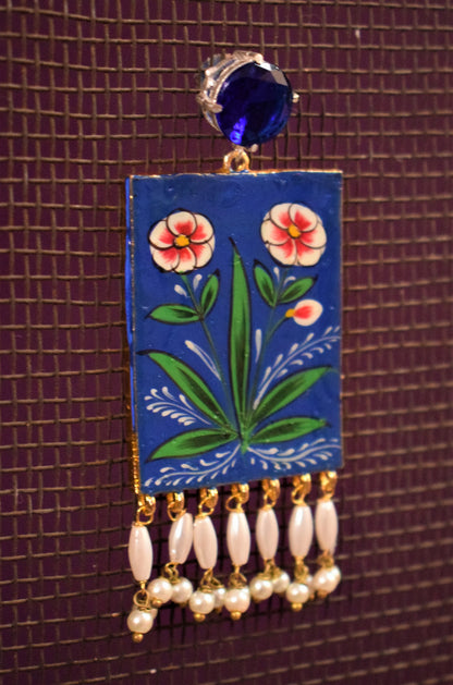 Artistic Hand-Painted Gemstone and Pearl Earrings - GlitterGleam