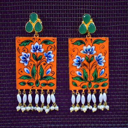 Artistic Hand-Painted Gemstone and Pearl Earrings - GlitterGleam