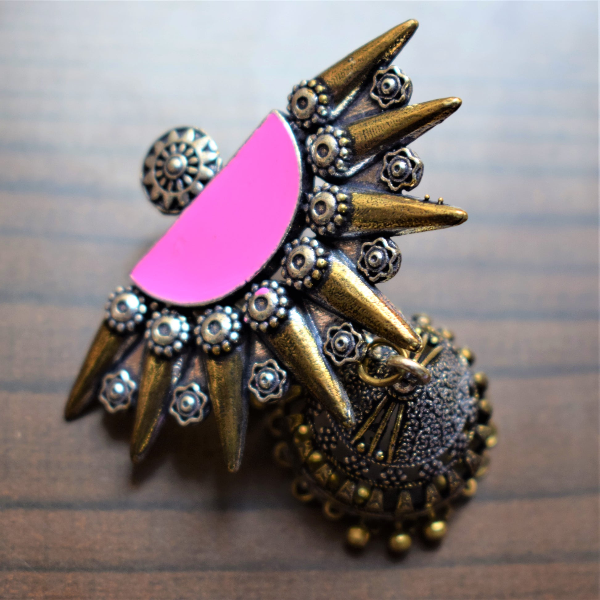 German Silver Sun Jhumki Pink Earring - GlitterGleam