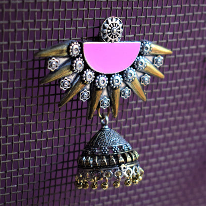 German Silver Sun Jhumki Pink Earring - GlitterGleam