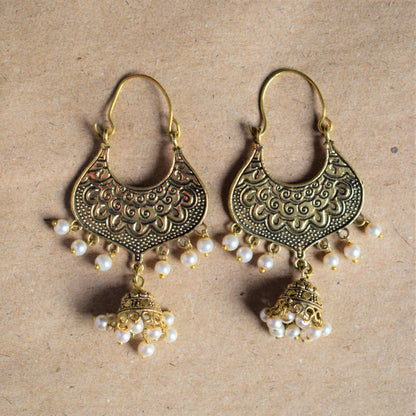 Golden Pearl and Bead Jhumkabali - GlitterGleam