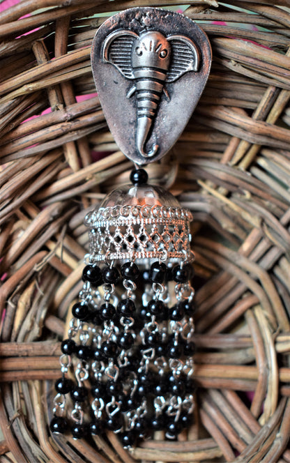 German Silver Elephant Bead Tassel Earring - GlitterGleam