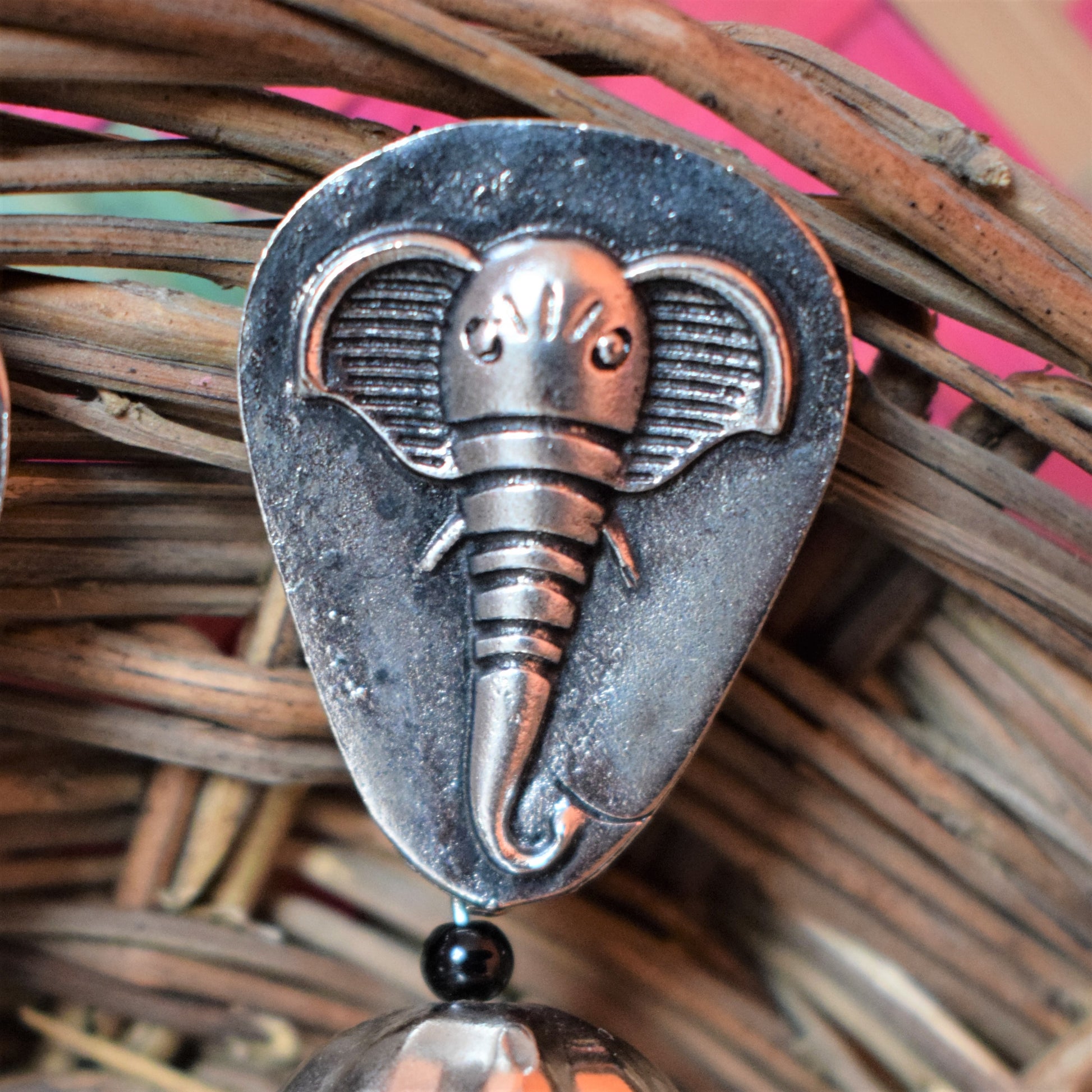 German Silver Elephant Bead Tassel Earring - GlitterGleam