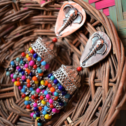 German Silver Elephant Bead Tassel Earring - GlitterGleam