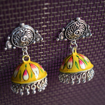Hand-Painted Jhumki with German Silver Studs - GlitterGleam