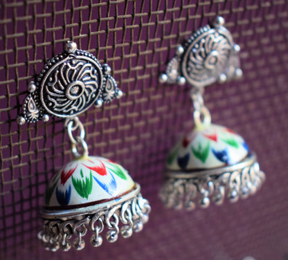 Hand-Painted Jhumki with German Silver Studs - GlitterGleam