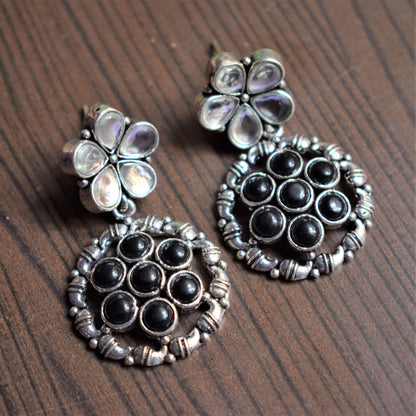 Floral Web Crystal German Silver Earrings - GlitterGleam