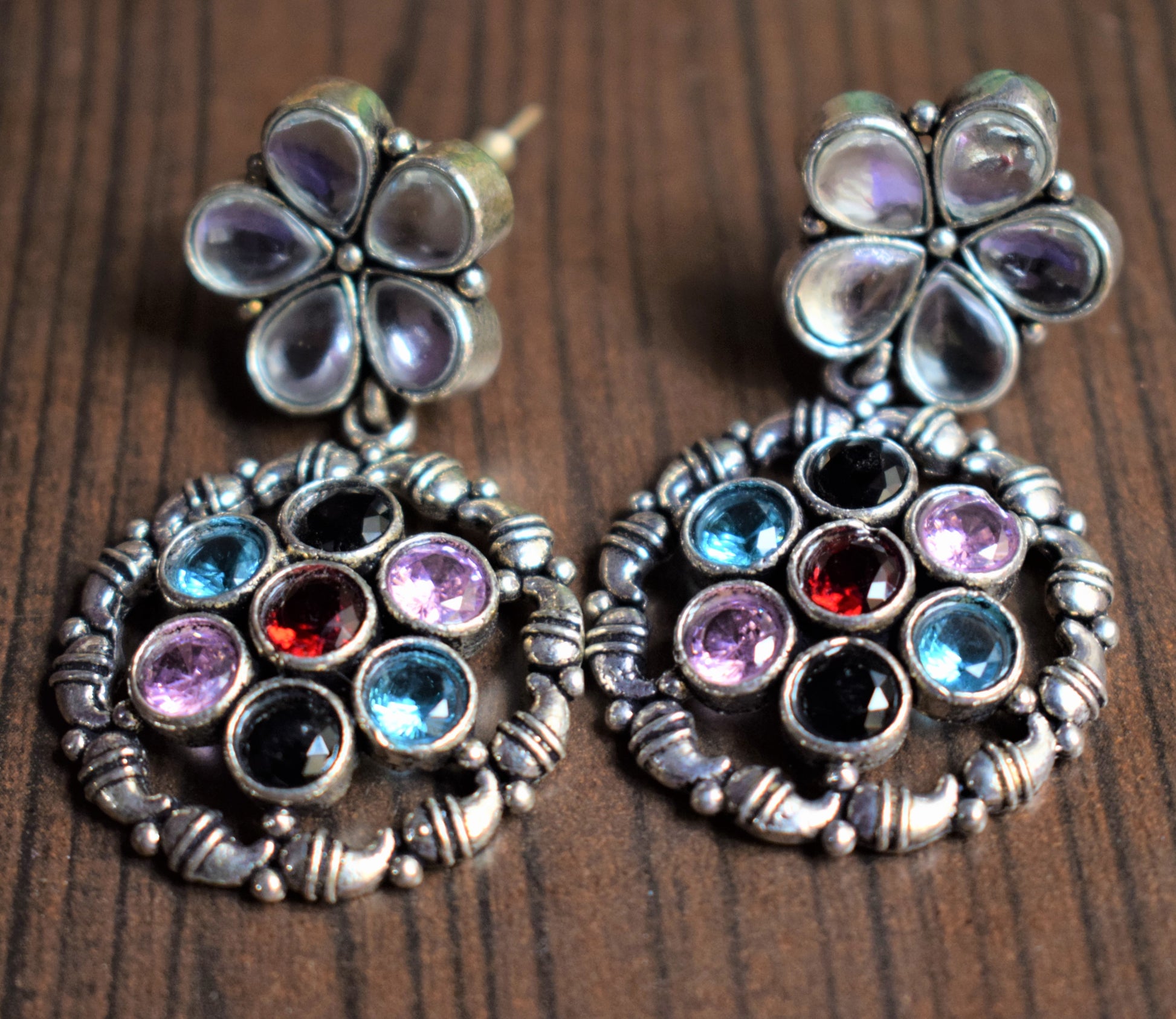 Floral Web Crystal German Silver Earrings - GlitterGleam