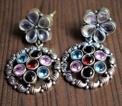 Floral Web Crystal German Silver Earrings - GlitterGleam