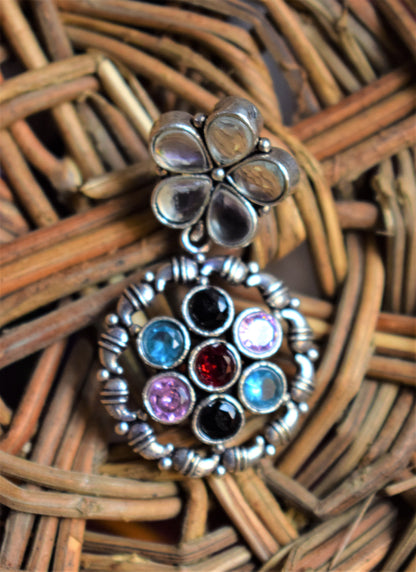 Floral Web Crystal German Silver Earrings - GlitterGleam