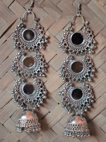 Layered Mirror Chandbali with Jhumka - GlitterGleam