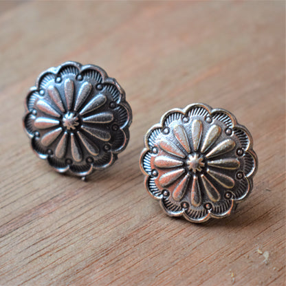 German Silver Carved Flower Studs - GlitterGleam