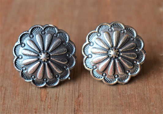 German Silver Carved Flower Studs - GlitterGleam