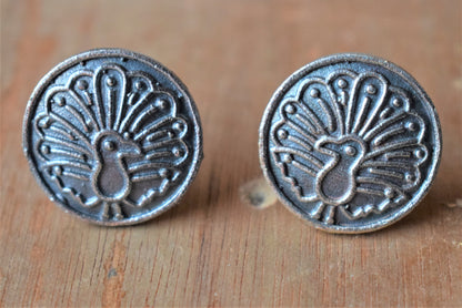 German Silver Dancing Peacock Studs - GlitterGleam